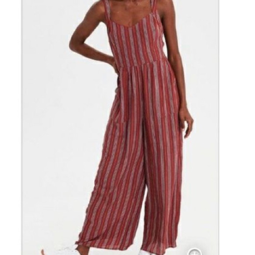 American Eagle AEO Red Striped jumpsuit M new NWT